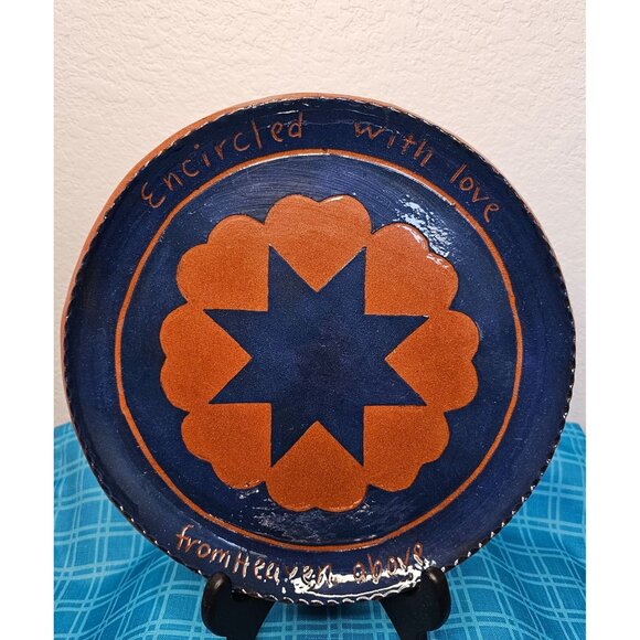Texas Redware Pottery Plate Folk Art Country Hearts "Encircled with love from he - Picture 1 of 4